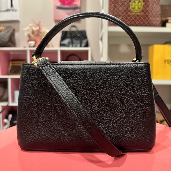 Tory Burch Britten Black Pebbled Leather Micro Satchel Bag - Picture 3 of 13